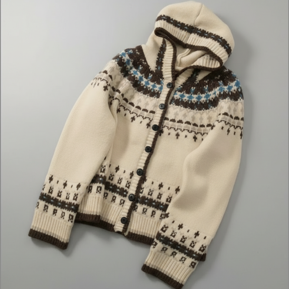 Womens Jacquard Hooded Cardigan
