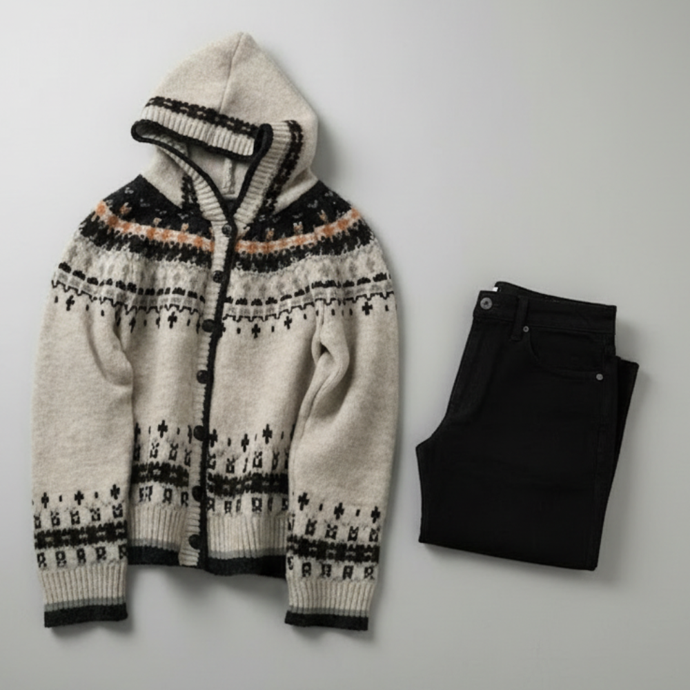 Womens Jacquard Hooded Cardigan