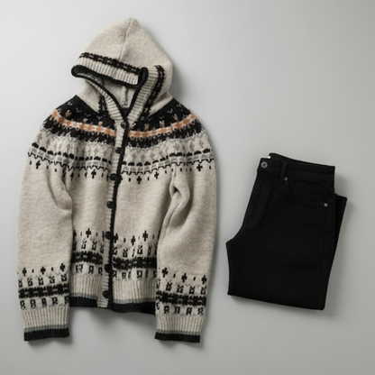 Womens Jacquard Hooded Cardigan