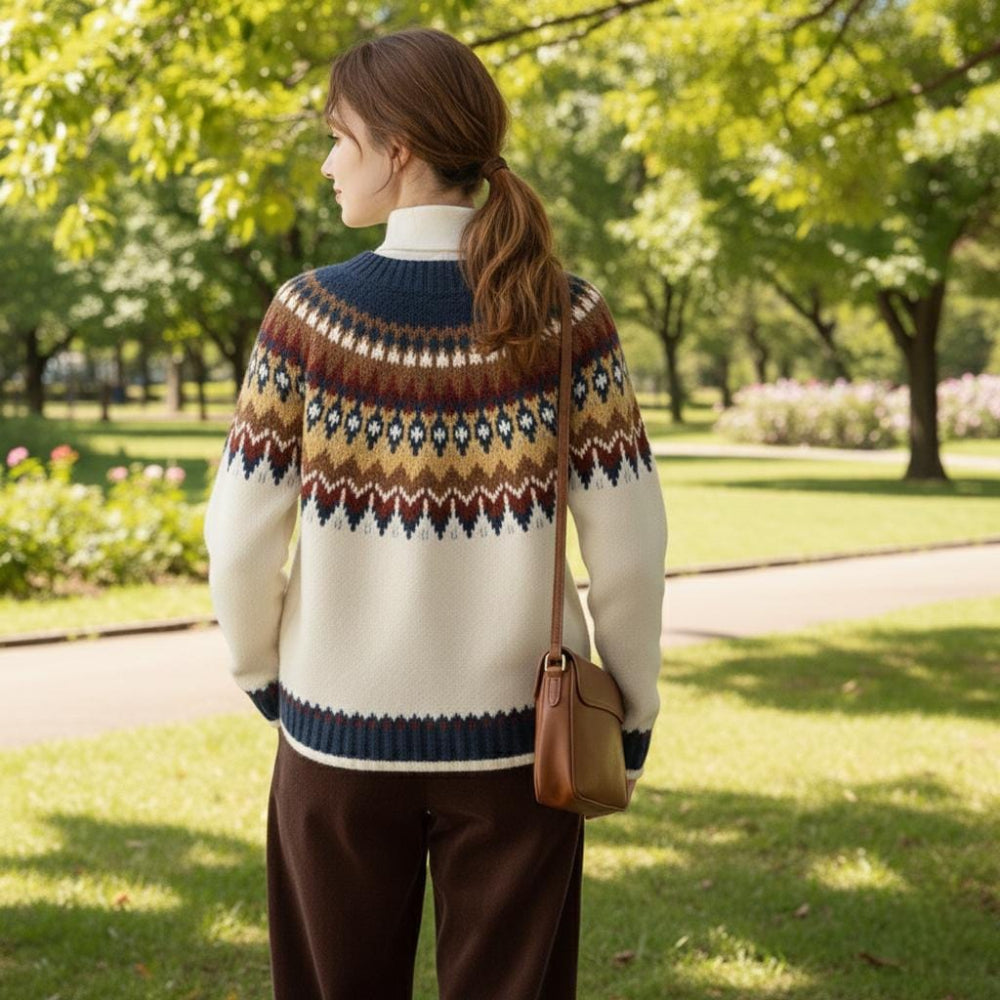 Womens Fair Isle Pattern Cardigan With Bamboo Style Button