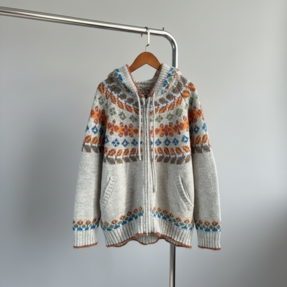 Womens Hooded Zipper Cardigan With Prints
