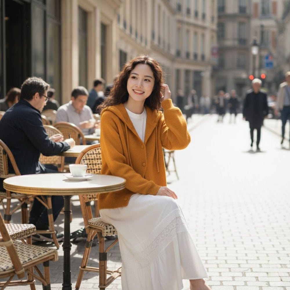 Womens Button Down Cardigan With Hollow Out Knit Hood