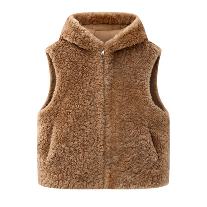Womens Hooded Faux Fur Teddy Vest