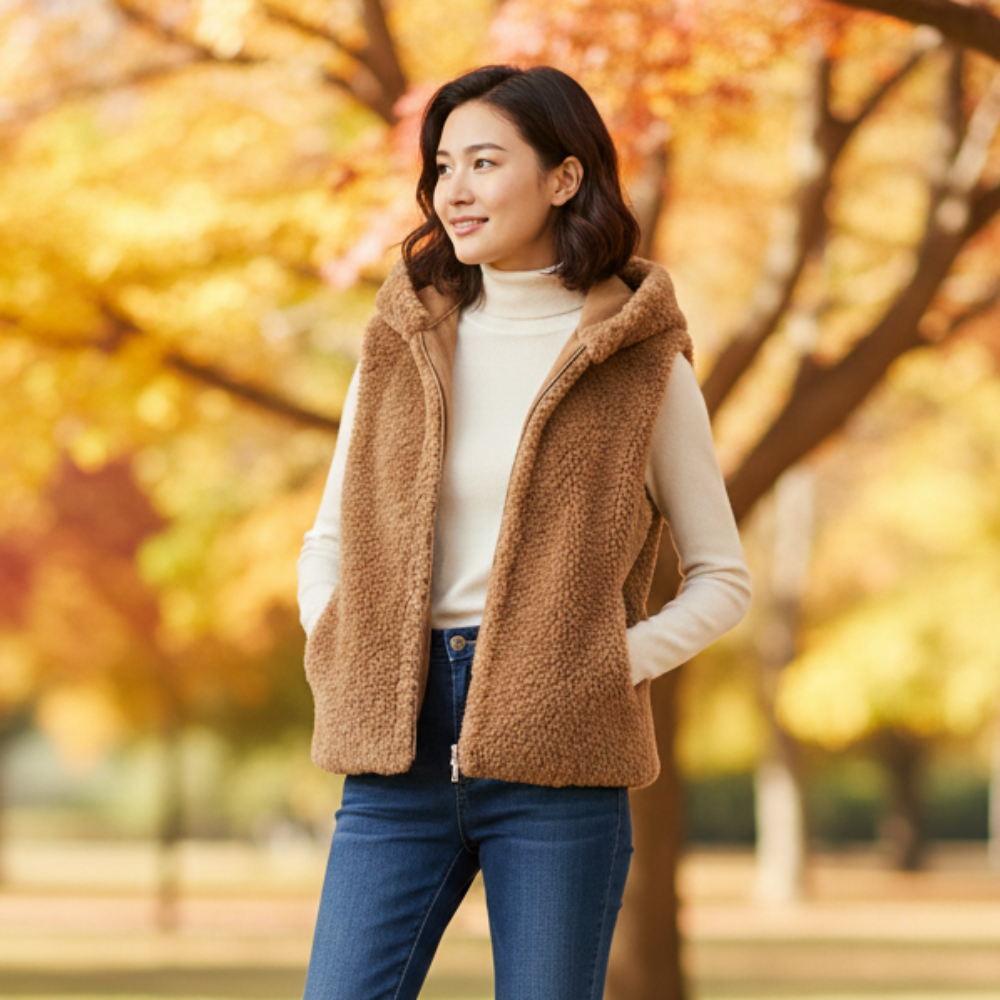 Womens Hooded Faux Fur Teddy Vest