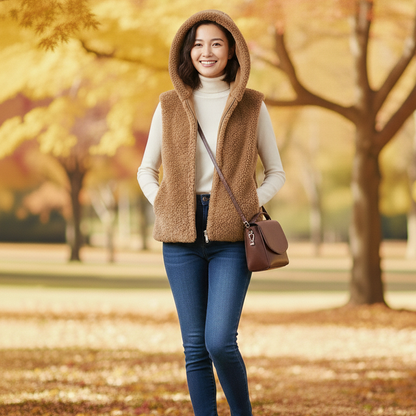 Womens Hooded Faux Fur Teddy Vest