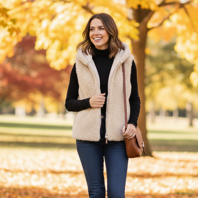 Womens Hooded Faux Fur Teddy Vest