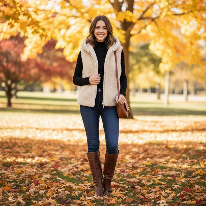 Womens Hooded Faux Fur Teddy Vest