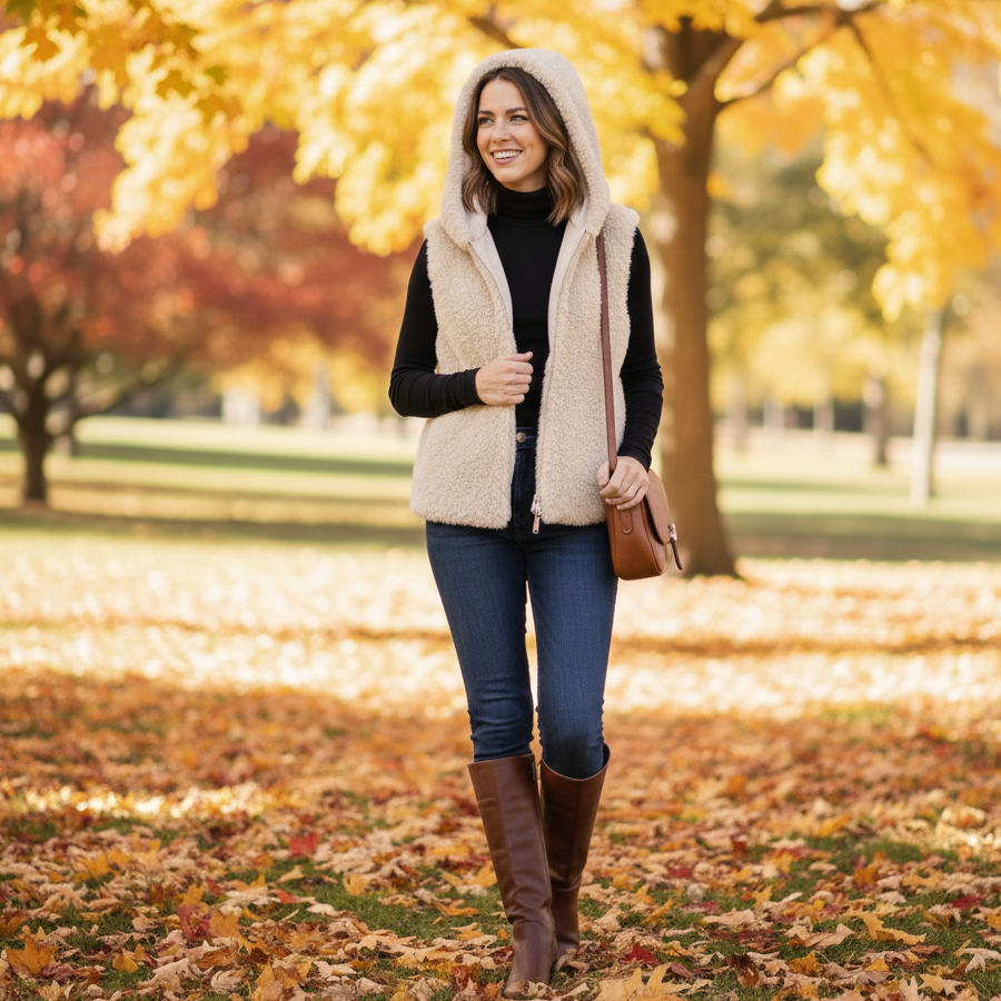 Womens Hooded Faux Fur Teddy Vest