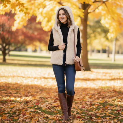 Womens Hooded Faux Fur Teddy Vest