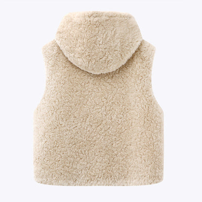 Womens Hooded Faux Fur Teddy Vest