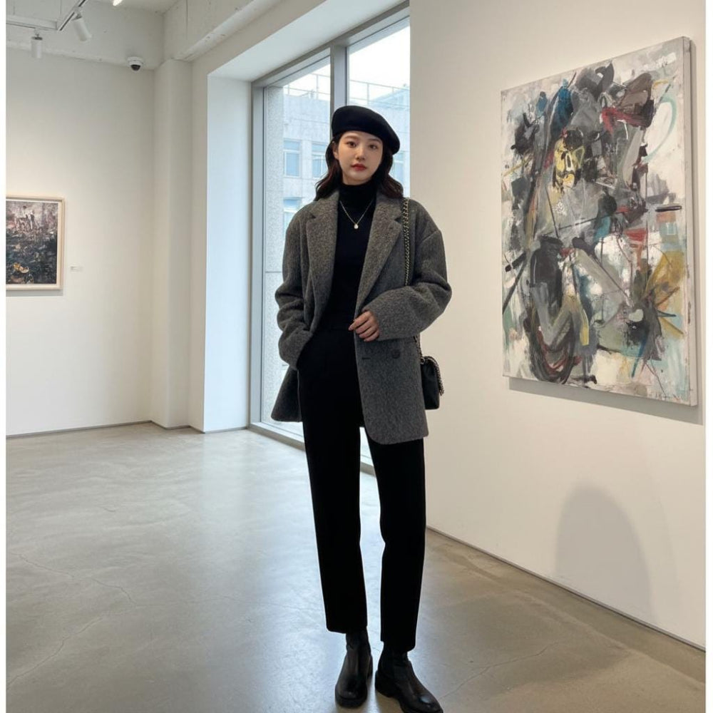 Womens Double Breasted Mid Length Coat