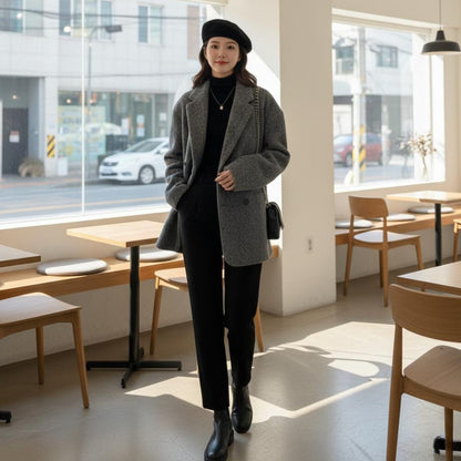 Womens Double Breasted Mid Length Coat