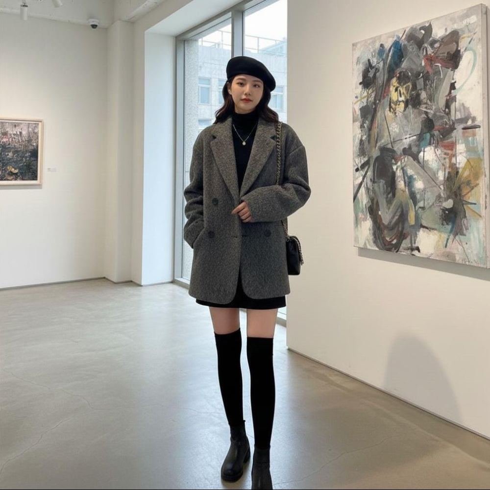 Womens Double Breasted Mid Length Coat