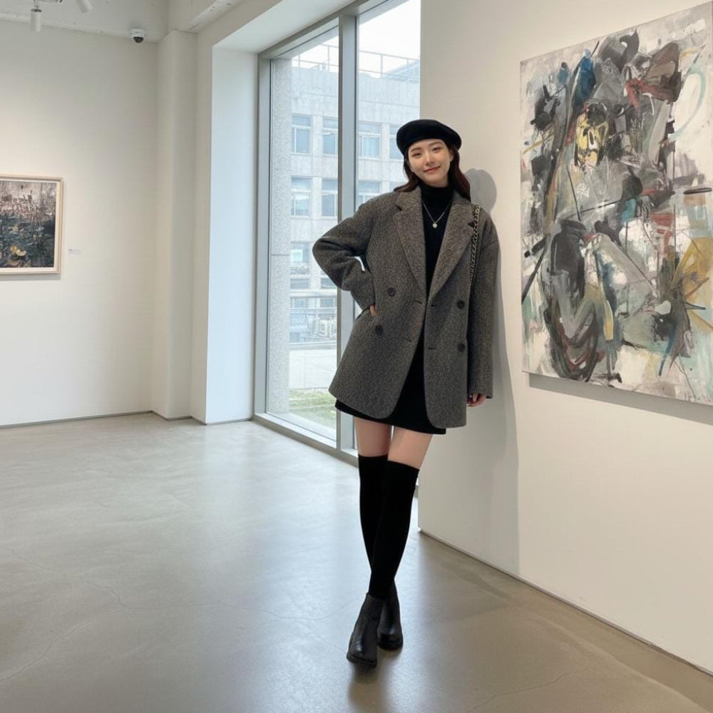 Womens Double Breasted Mid Length Coat