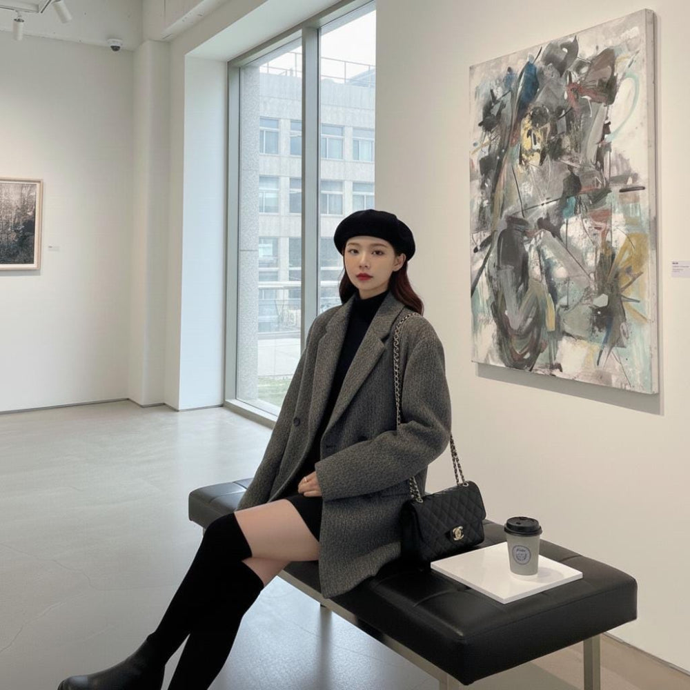 Womens Double Breasted Mid Length Coat