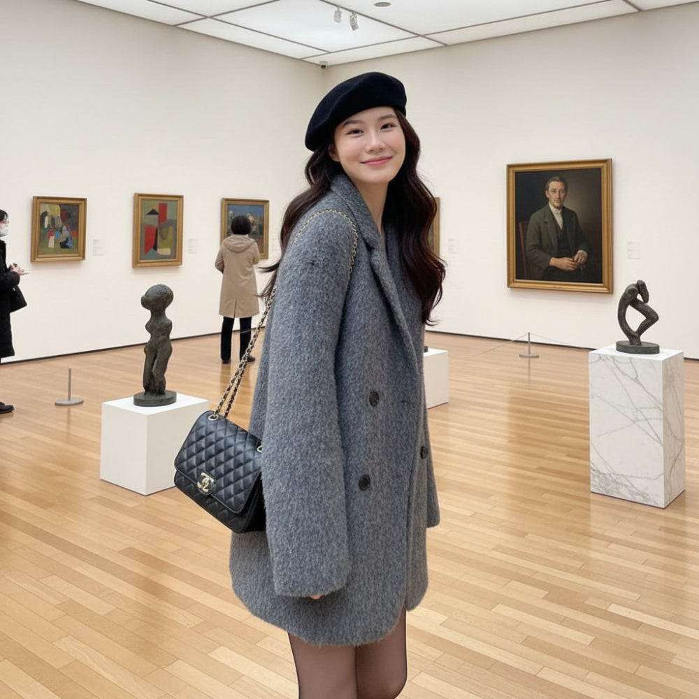 Womens Double Breasted Mid Length Coat