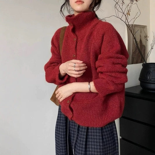 Womens High Collar Button Down Cardigan