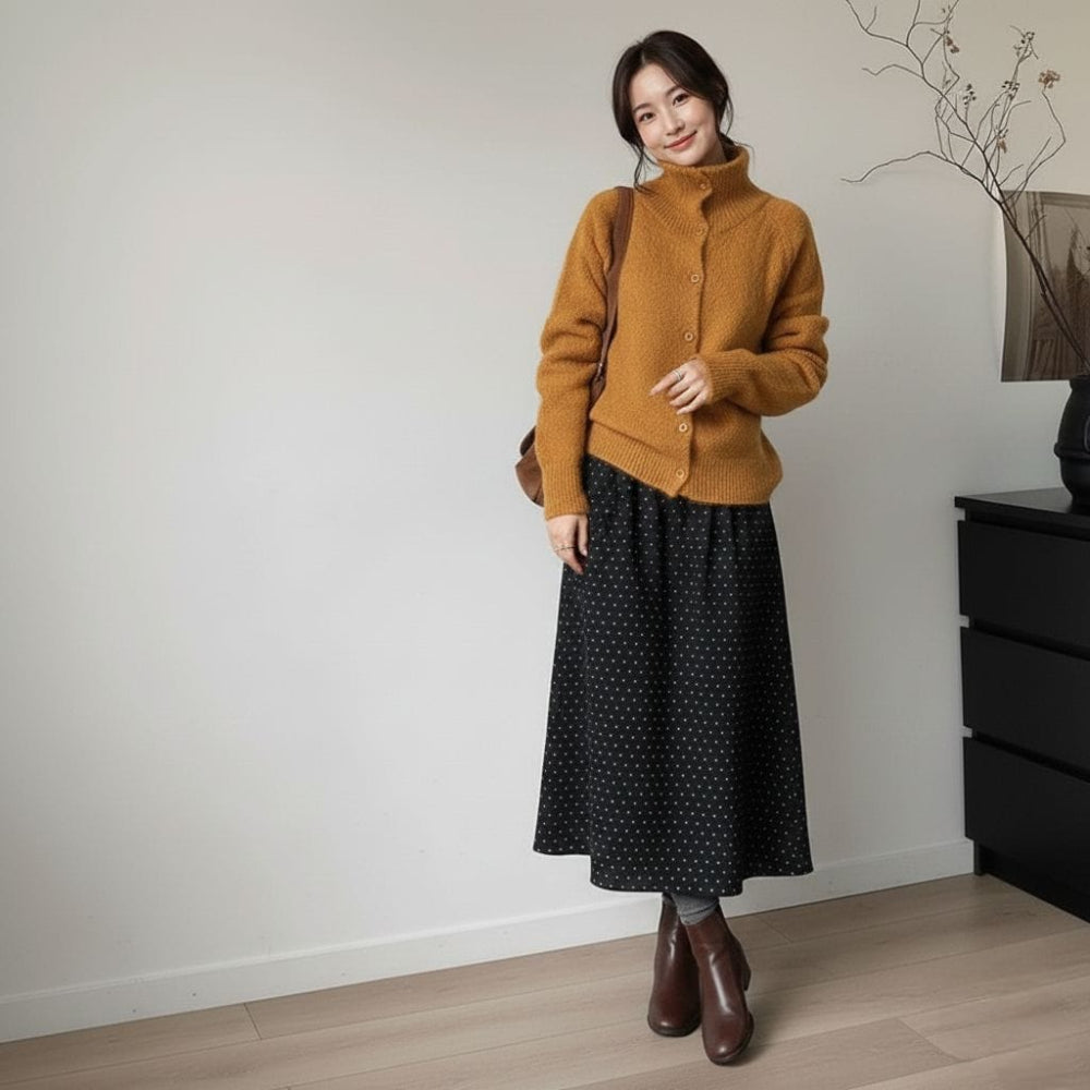 Womens High Collar Button Down Cardigan