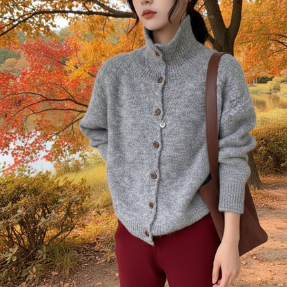 Womens High Collar Button Down Cardigan