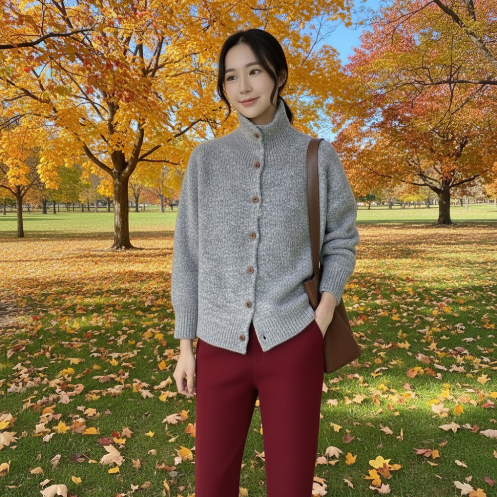 Womens High Collar Button Down Cardigan