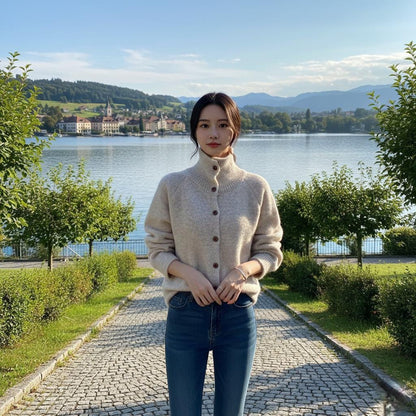 Womens High Collar Button Down Cardigan