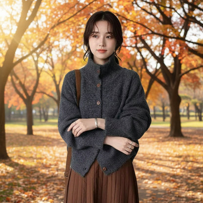 Womens High Collar Button Down Cardigan