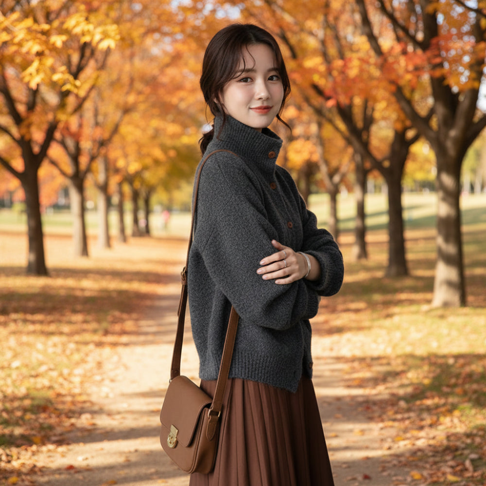 Womens High Collar Button Down Cardigan