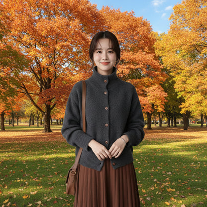 Womens High Collar Button Down Cardigan