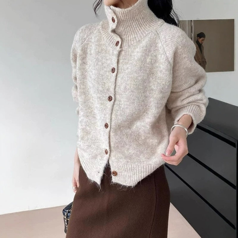 Womens High Collar Button Down Cardigan