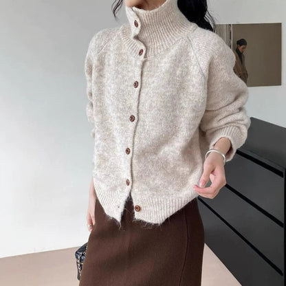 Womens High Collar Button Down Cardigan