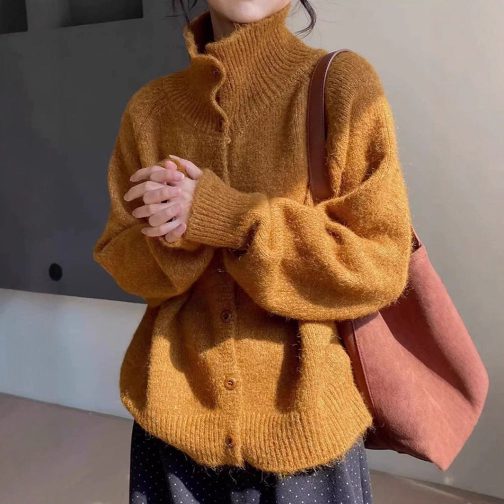 Womens High Collar Button Down Cardigan