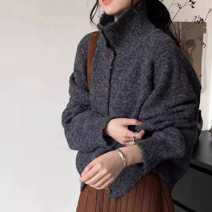 Womens High Collar Button Down Cardigan