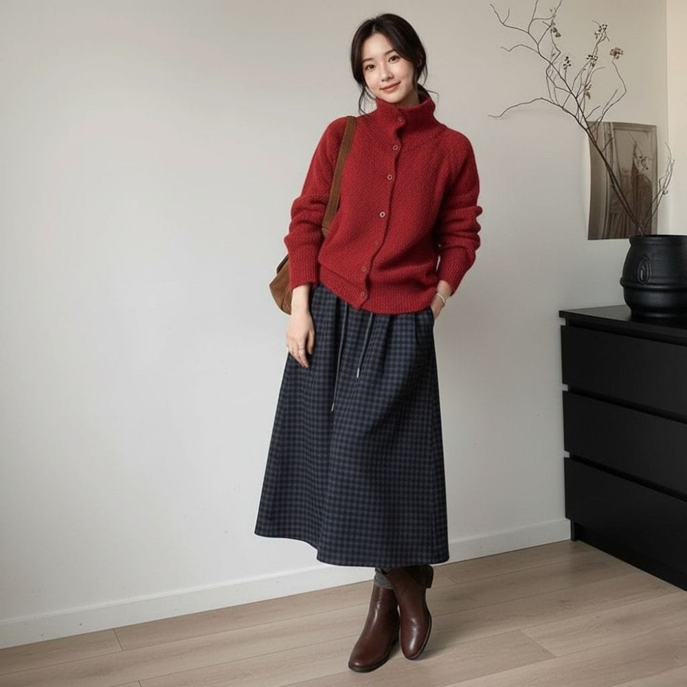 Womens High Collar Button Down Cardigan