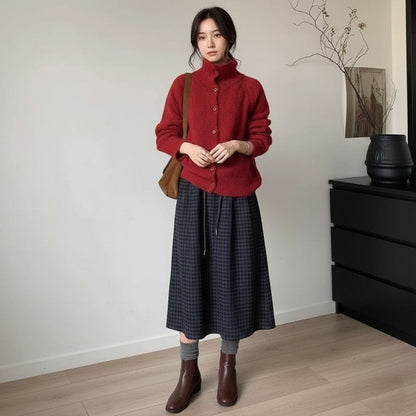 Womens High Collar Button Down Cardigan