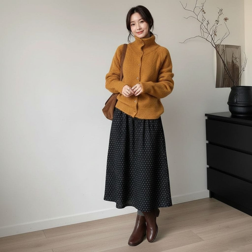 Womens High Collar Button Down Cardigan