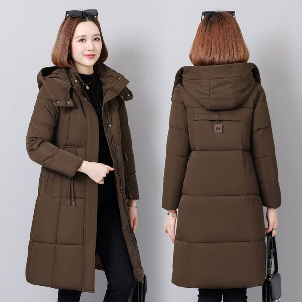 Women Mid Length Puffer Coat With Removable Hood