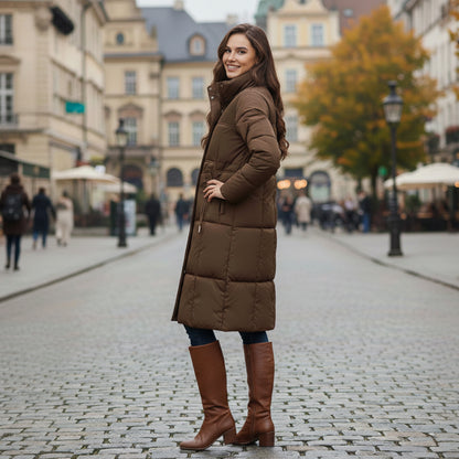 Women Mid Length Puffer Coat With Removable Hood