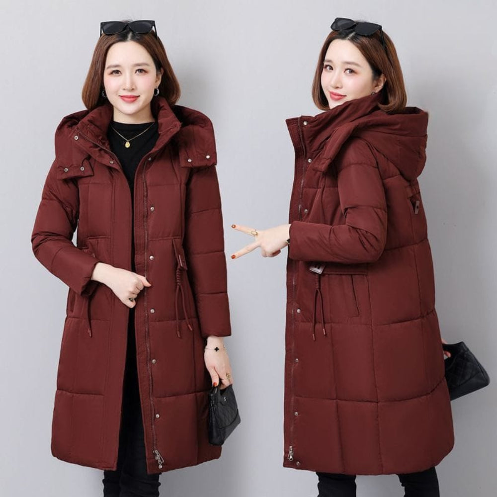 Women Mid Length Puffer Coat With Removable Hood