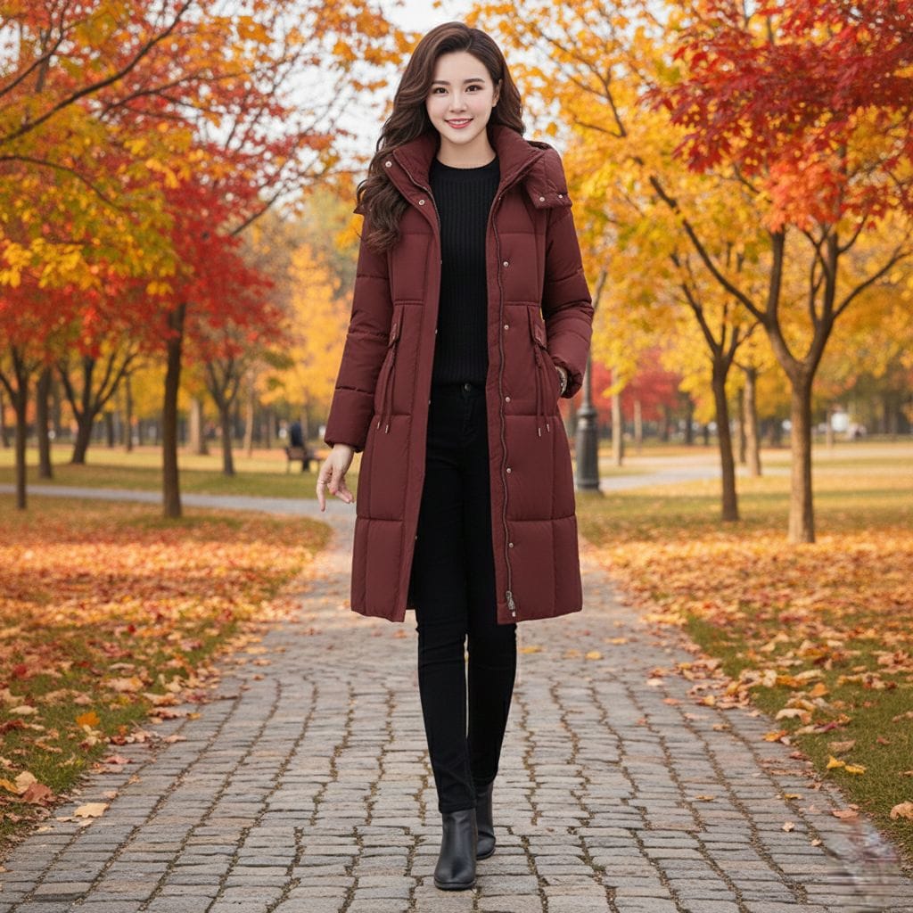 Women Mid Length Puffer Coat With Removable Hood