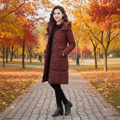 Women Mid Length Puffer Coat With Removable Hood