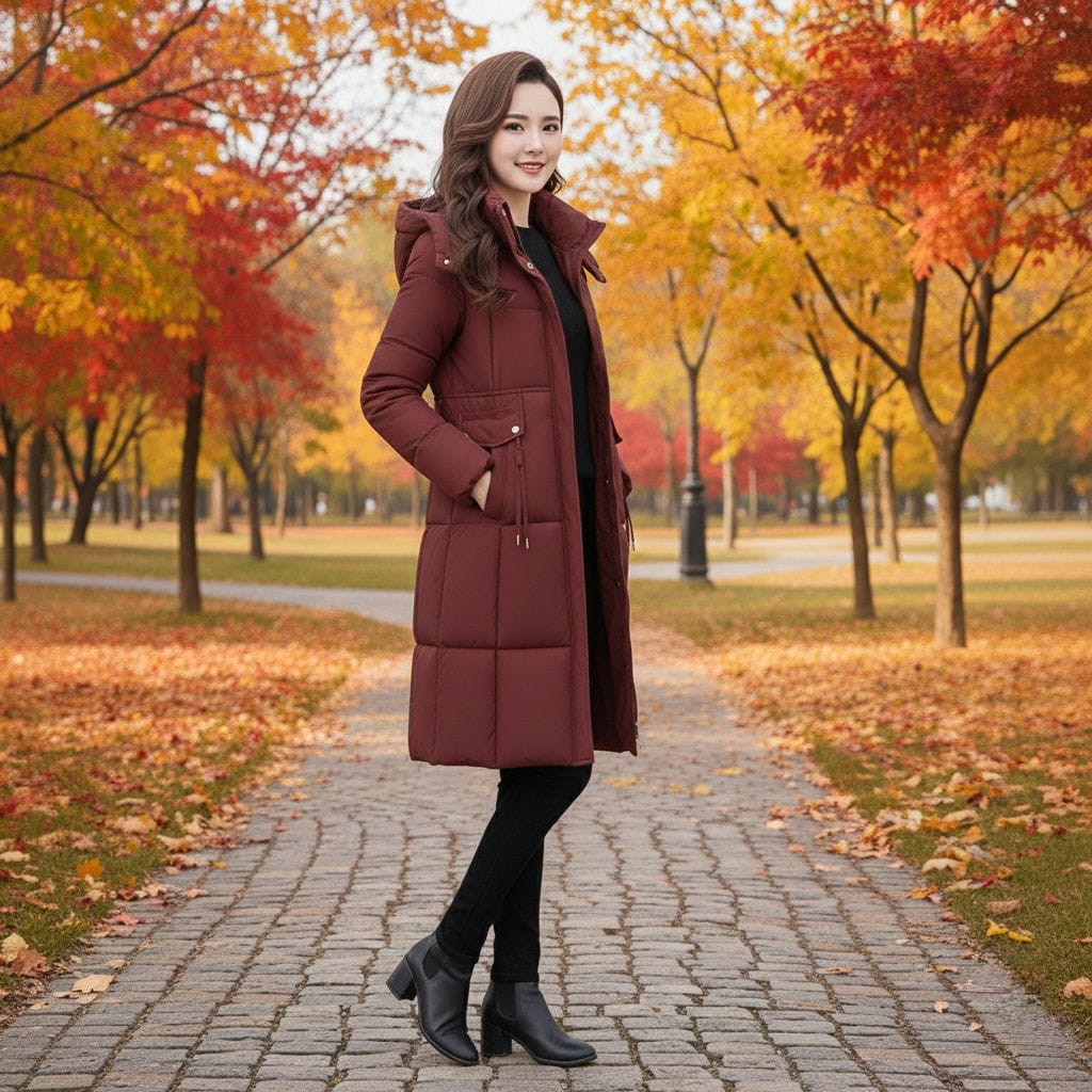 Women Mid Length Puffer Coat With Removable Hood
