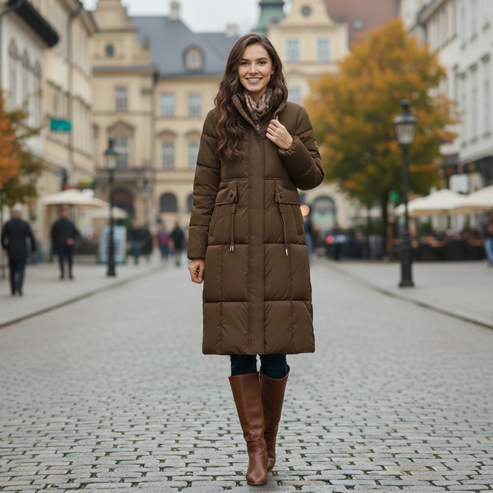 Women Mid Length Puffer Coat With Removable Hood