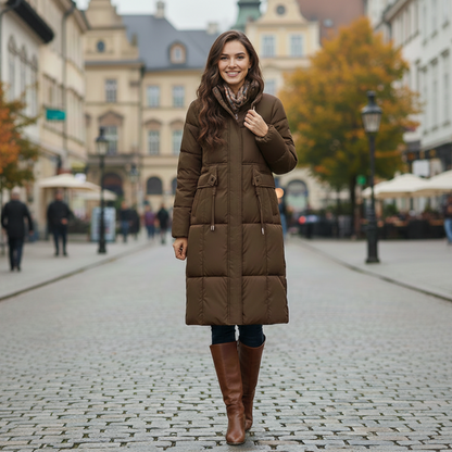 Women Mid Length Puffer Coat With Removable Hood