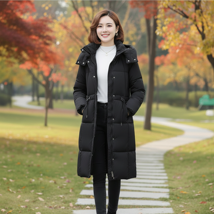 Women Mid Length Puffer Coat With Removable Hood