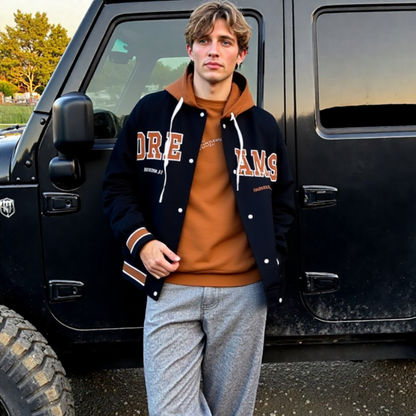 Mens Layered Look Baseball Jacket With Hood