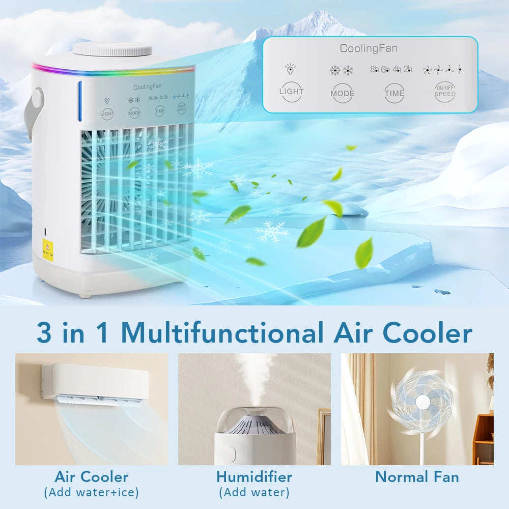 3-in-1 Portable Mini Air Cooler & Humidifier with LED Night Light
