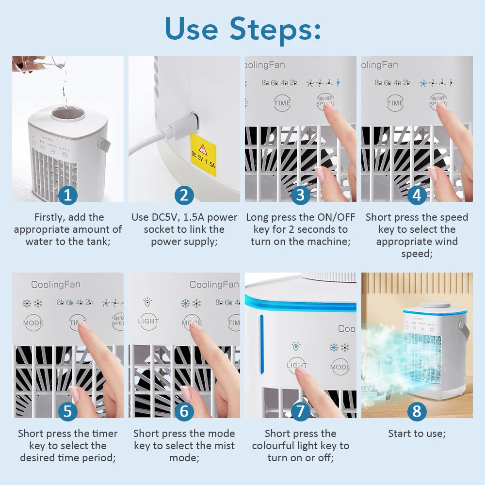3-in-1 Portable Mini Air Cooler & Humidifier with LED Night Light