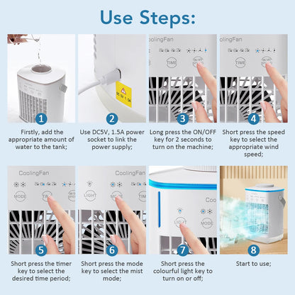 3-in-1 Portable Mini Air Cooler & Humidifier with LED Night Light