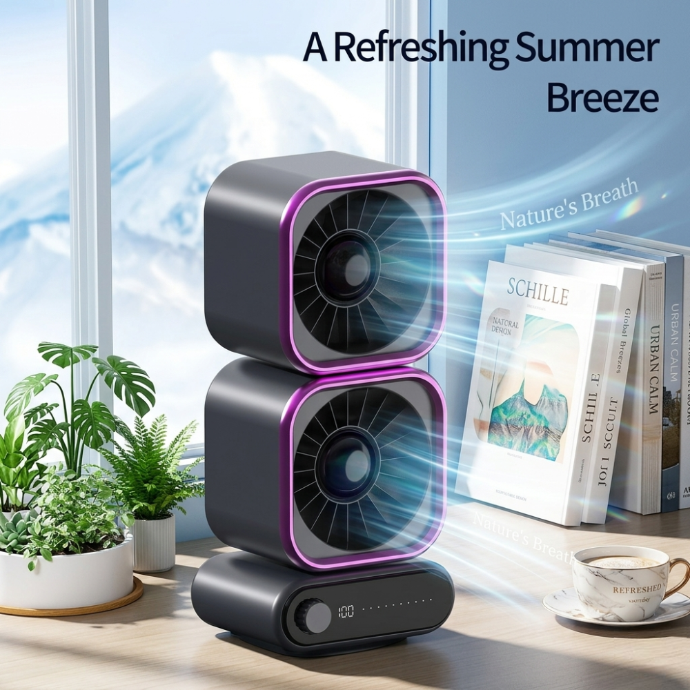 Portable Dual Turbo Desktop Fan with LED Display