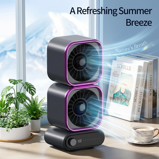 Portable Dual Turbo Desktop Fan with LED Display
